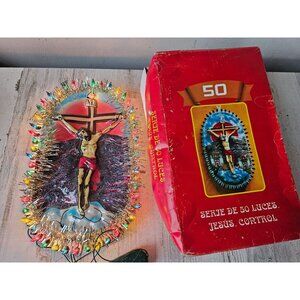Religious crucifix Jesus hanging light up flickering vintage crucifixion tinsel